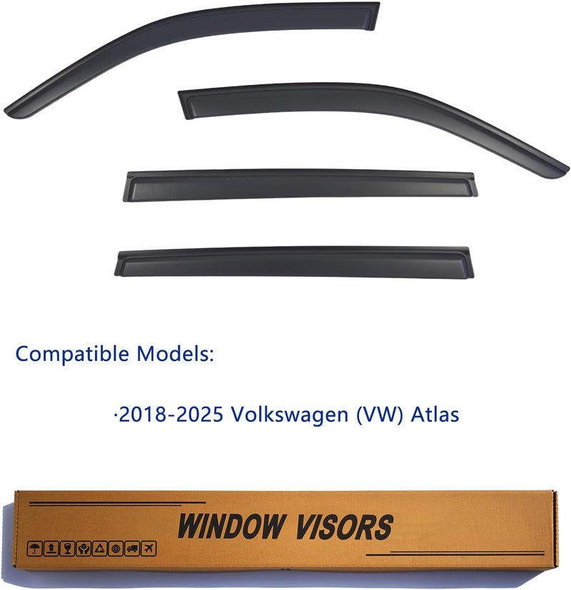 YLSCOO حواجز النوافذ لحماية من المطر متوافقة مع فولكس فاجن (VW) أطلس 2018-2025، واقيات هواء النوافذ الجانبية، 4 قطع، دخاني داكن، 2019 2020 2021 2022 2023 2024 - Image 2